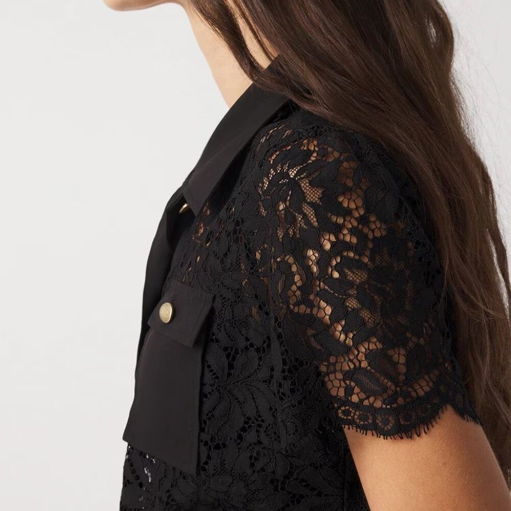 WHBM Short-Sleeve Lace Shirt Jacket - Picture 3 of 6